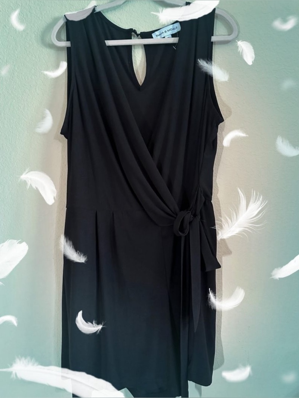 Emma & Michele Black Sleeveless Faux-Wrap Jumpsuit